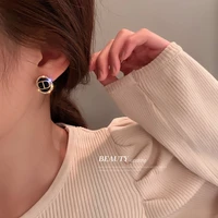 fashion special round stud earring carving letters inlay small zircon punk earrings for women girl wedding party trend jewelry