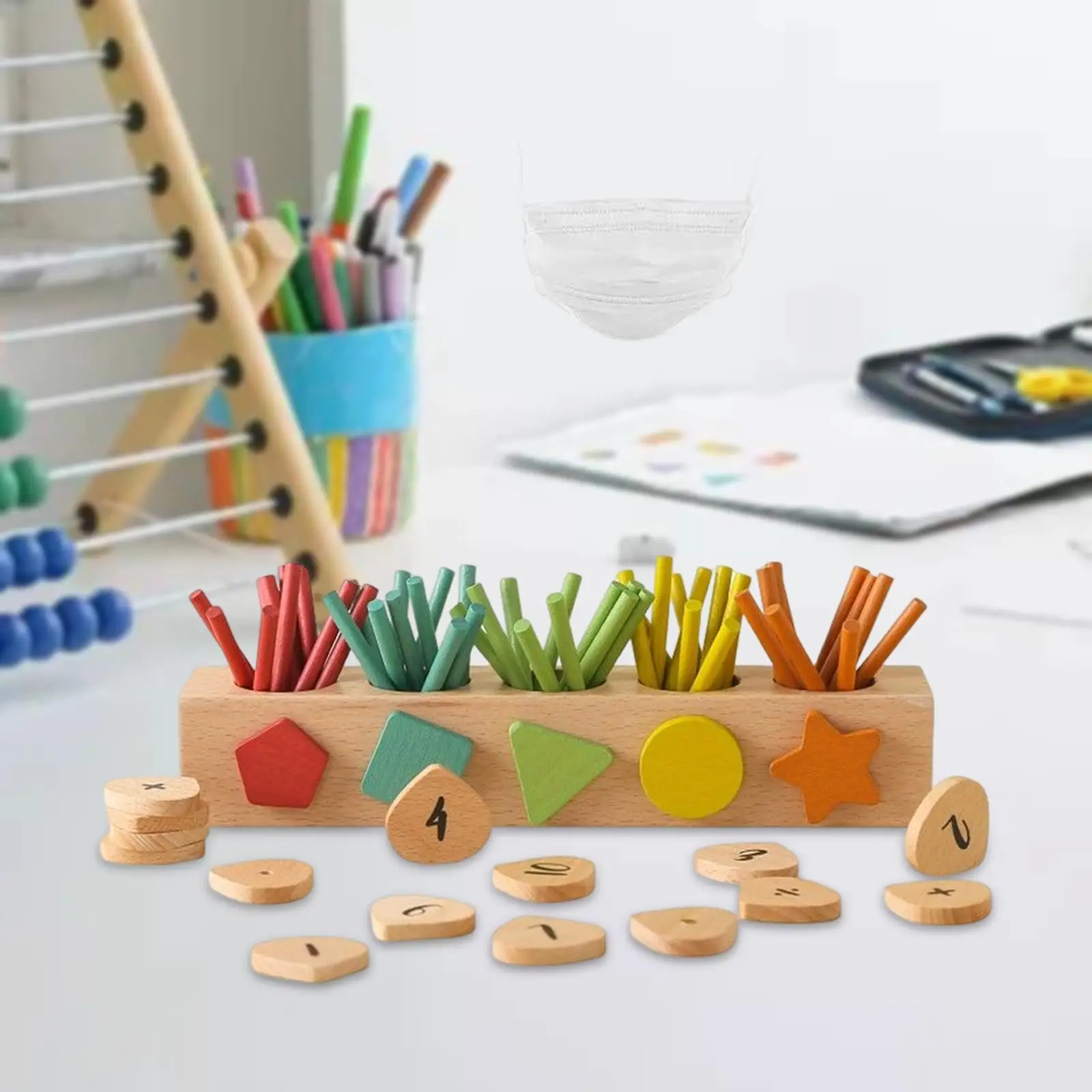 

Math Toys Interactive Toy Practical Number Match Puzzle Wooden Counting Rod Playset for Daycare Holiday Preschool Kindergarten