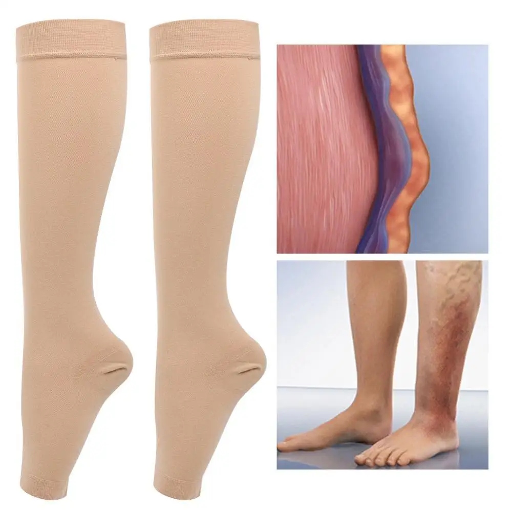 

1Pair Medical Compression Socks 20-32mmHg Pressure Level 2 Medical Calf Peep-to Socks Varicose Knee-High Veins Sock Leg Slimming