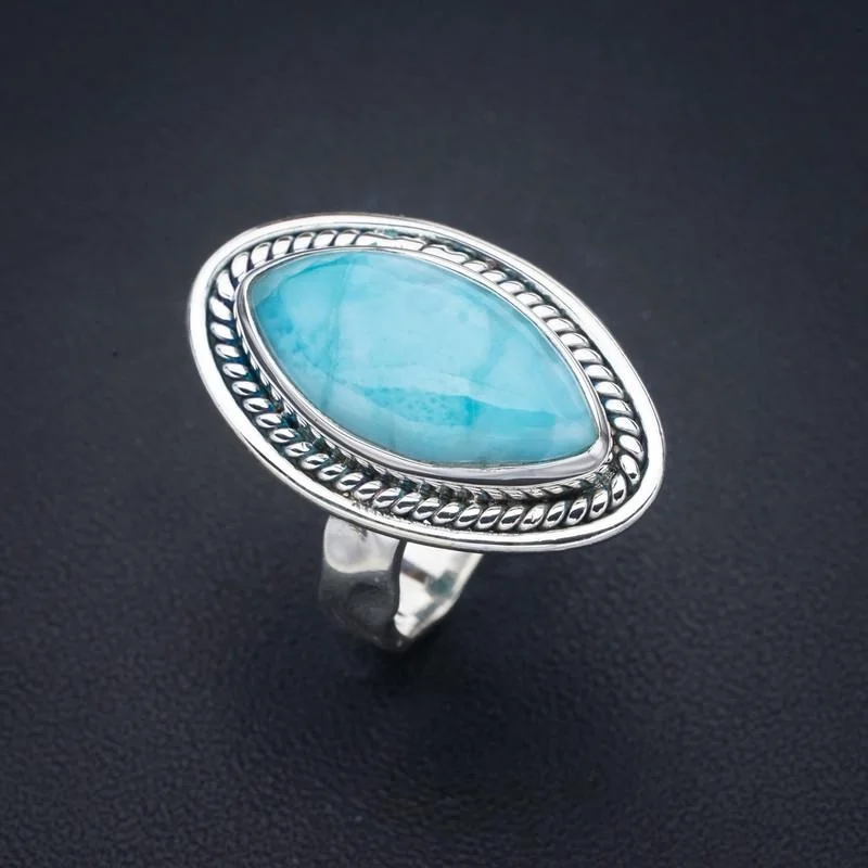 

StarGems Larimar искусственное серебряное кольцо ручной работы 6 F1475