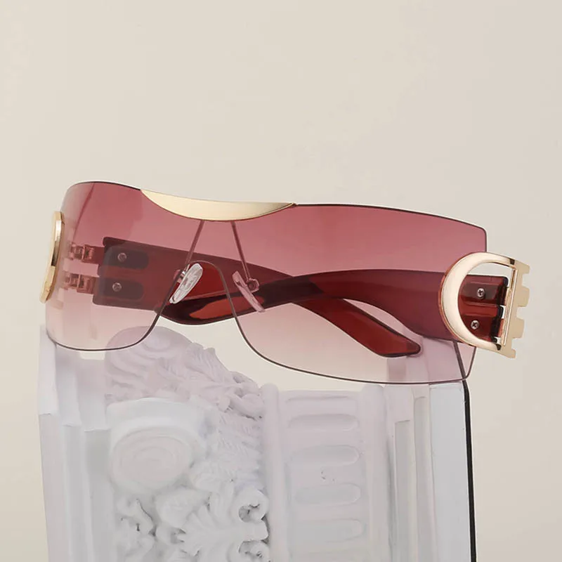 

Солнцезащитные очки без оправы для мужчин и женщин, брендовые дизайнерские цельнокроеные ветрозащитные солнечные очки-авиаторы винного кр...