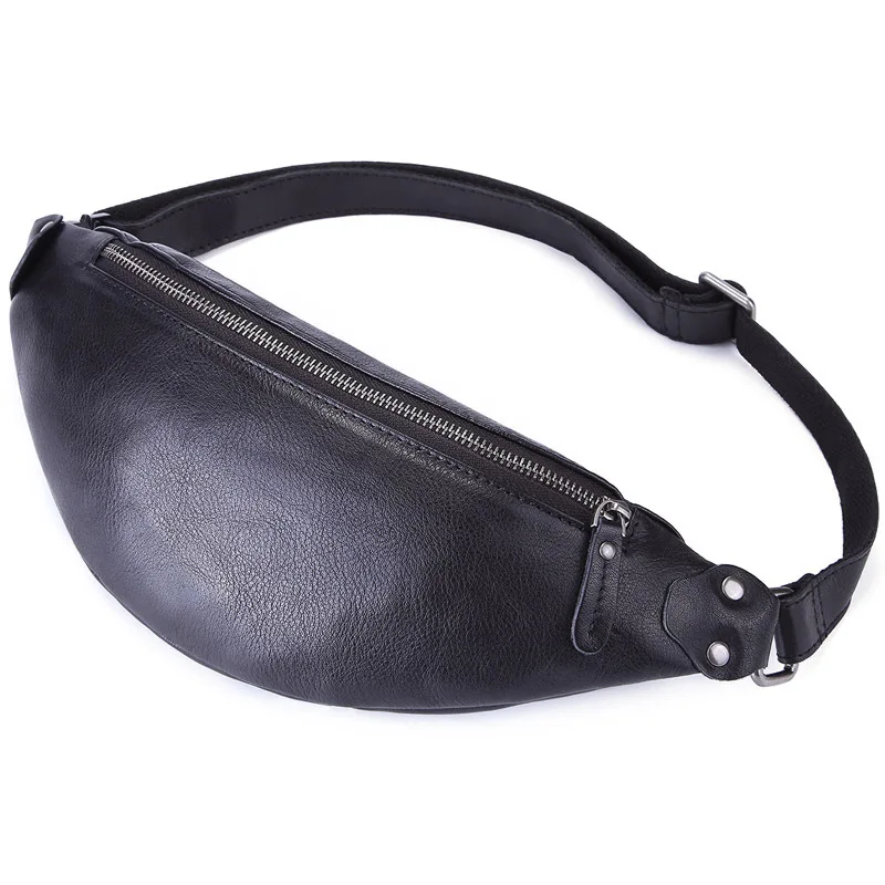 100% Cowhide Men's Zipper Chest Bag Genuine Leather Travel Waist Pack Vintage Wallets Phone Pouch Fashion Fanny Pack Coin Purse
