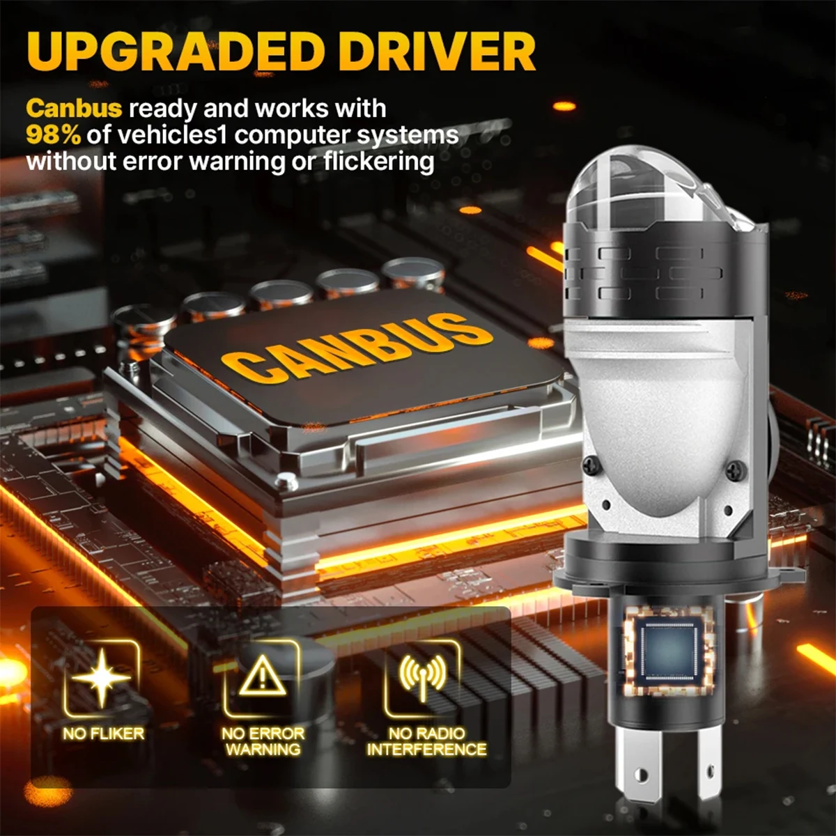 Фото PAMPSEE Проектор H4 Линза Светодиодные автомобильные фары Лампы HB2 60000LM 200W CANBUS Turbo Авто Лампа H4 Высокая и низкая лампа противотуманных фар 12V 24V №2