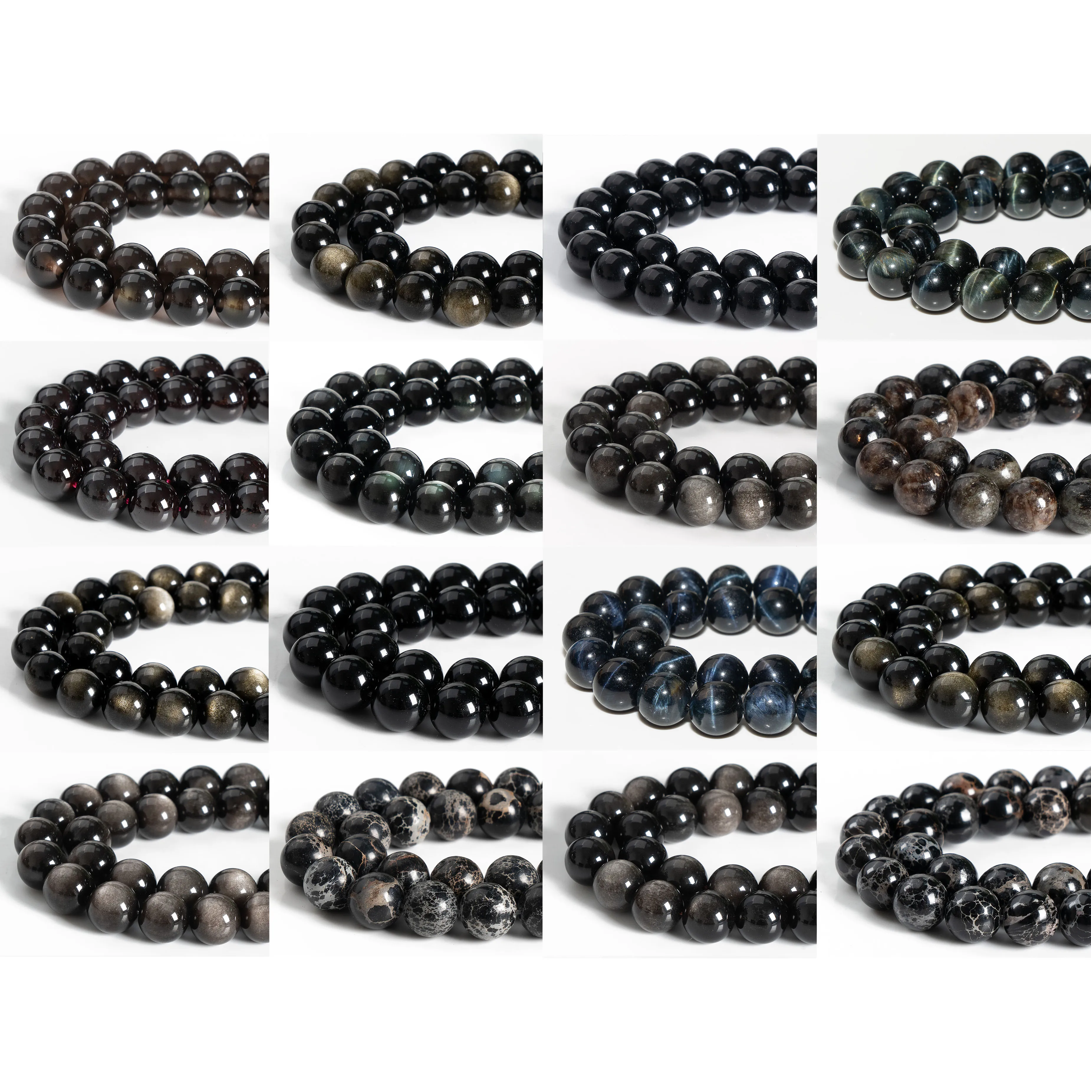 

Genuine Natural Black Stone beads Imperial Jasper Tiger eye Obsidian Garnet Round Loose Beads for Jewelry Making 4/6/8/10/12mm