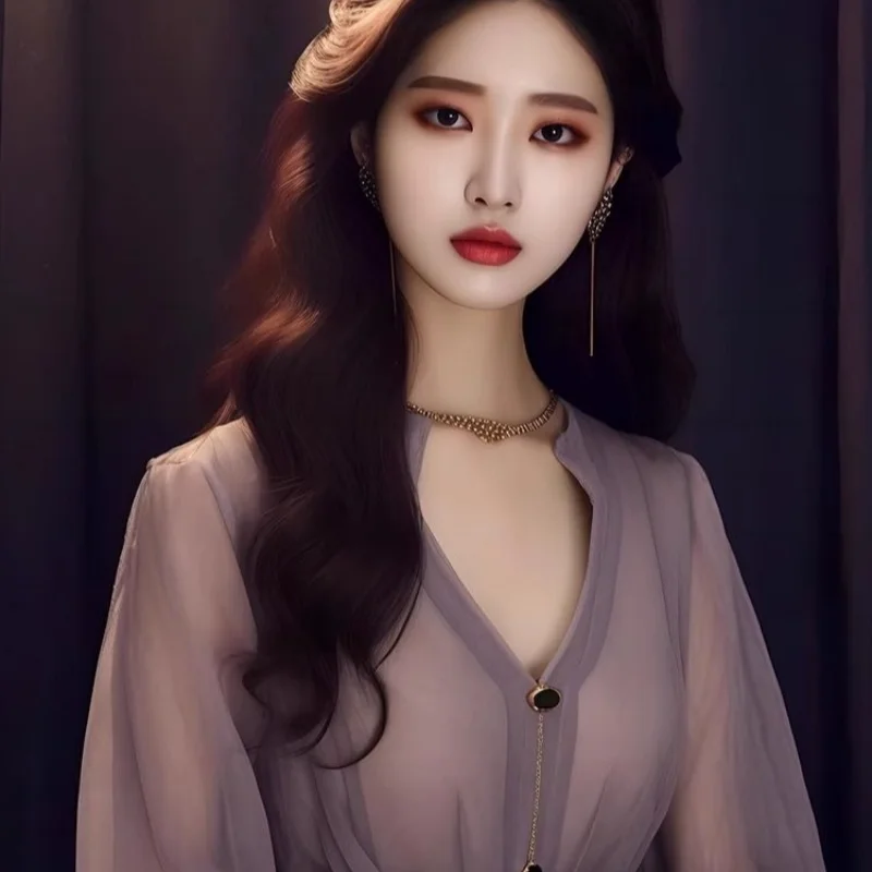 Блузка женская шифоновая в стиле ретро роскошная сухая рубашка фиолетового