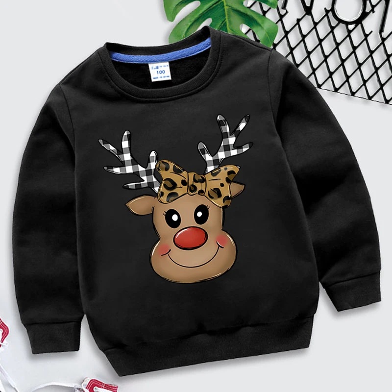 

Elk Cartoon Animal Print Children's Hoodies Clothing Long Sleeves Sweatshirts Clothes Boys Girls Christmas Print Tops Costumes
