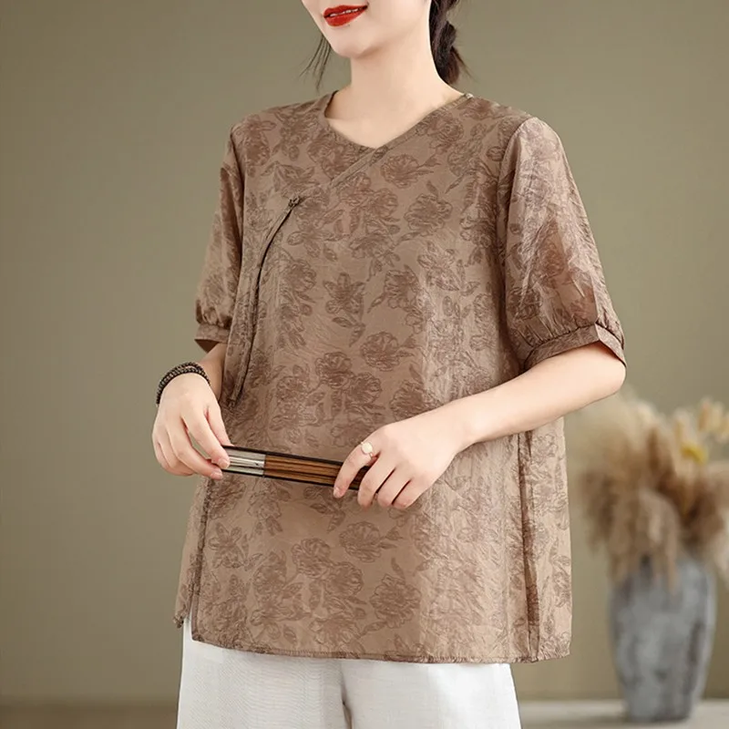 Женская Повседневная Блузка рубашка Новое поступление лета 2024 винтажный стиль