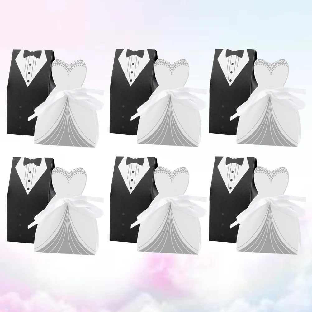 

Boxes Candy Box Favor Wedding Paper Party Gift Treat Shower Tuxedo Cookie Packing Dress Bridal Cupcake Containers Bride Groom