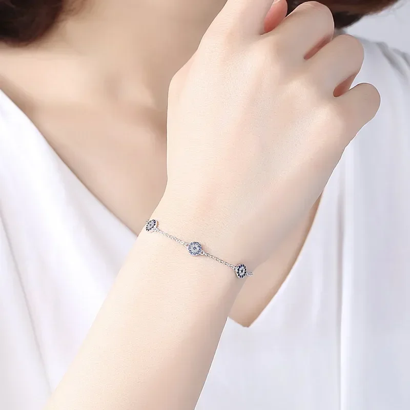 Фото Браслеты KALETINE Good Luck Evil Eye для женщин, браслет для пары из стерлингового серебра 925 пробы, синий круглый браслет с синим кристаллом CZ, ювелирные изделия №5