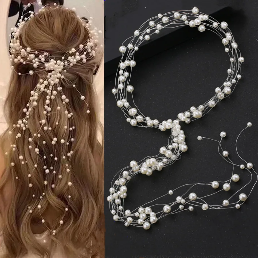 

New Elegant Western Wedding Fashion Headdress For Bride Handmade Wedding Crown Floral Pearl Hair Accessories Hairpin Ornaments