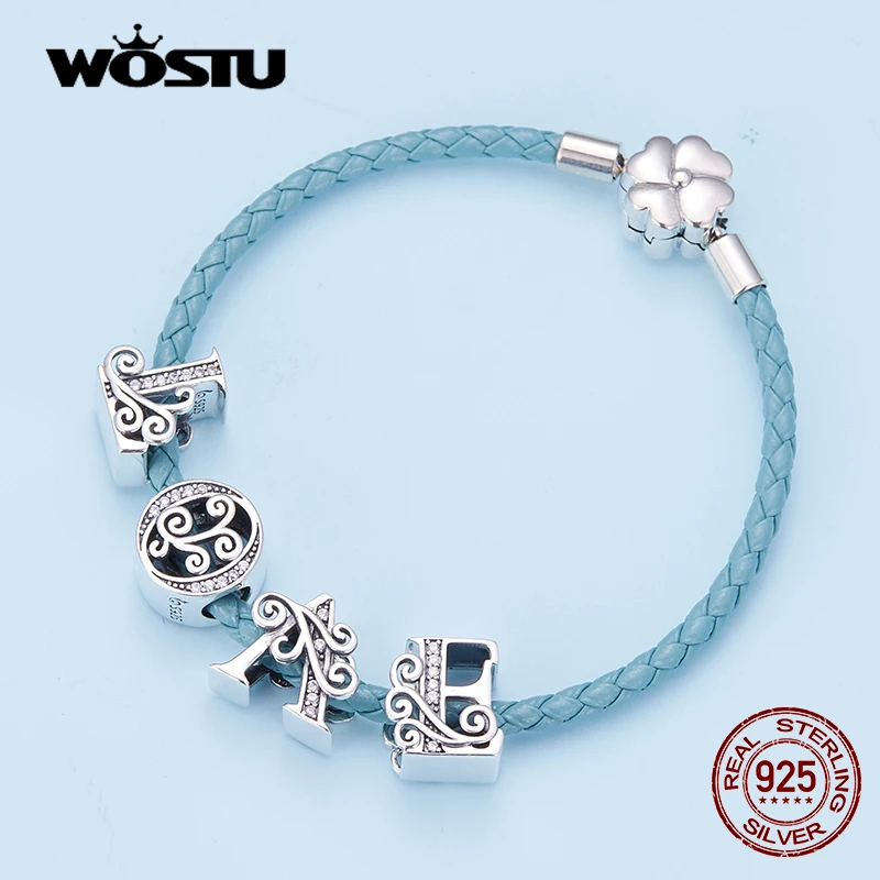 Женский браслет WOSTU из стерлингового серебра 925 пробы с 26 буквами сверкающие