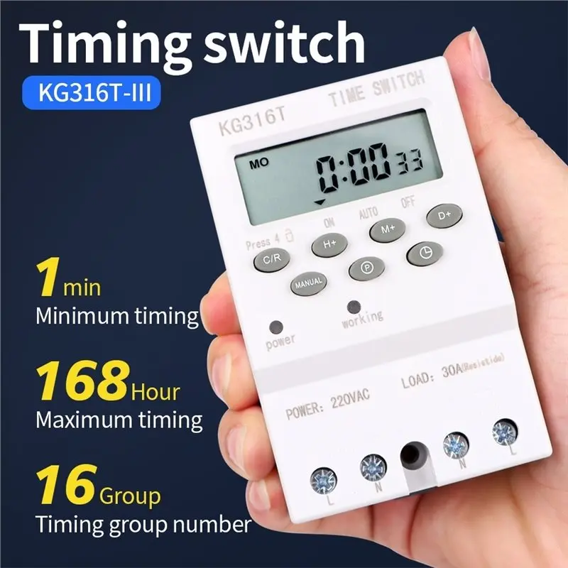 Фото ABUG-KG316T-III 220В переменного тока 30А Цифровой таймер-выключатель KG316T Автоматический электронный таймер Программируемое реле Контроль времени до 168 часов №3