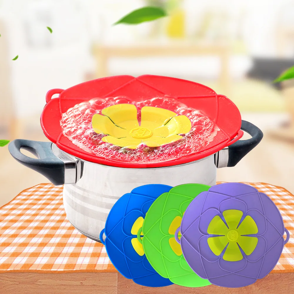 Kitchen Silicone Lid Spill Stopper Cover For Pot Pan Kitchen Accessories Cooking Tools Flower Cookware Home
