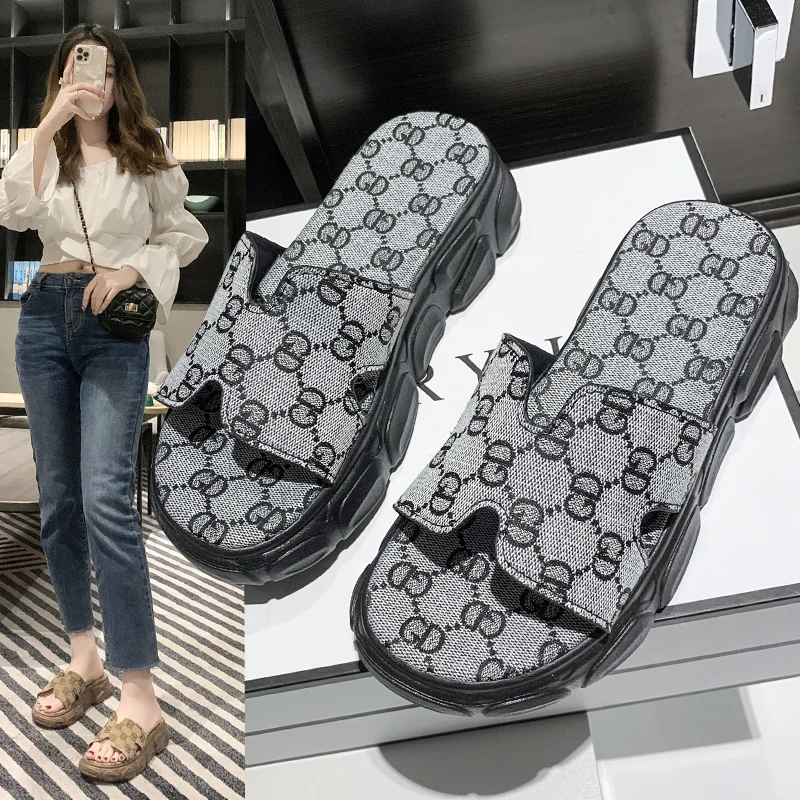 

Сандалии One-word женские с принтом, повседневная Летняя обувь на платформе, с открытым носком, на высоком каблуке, нескользящая подошва