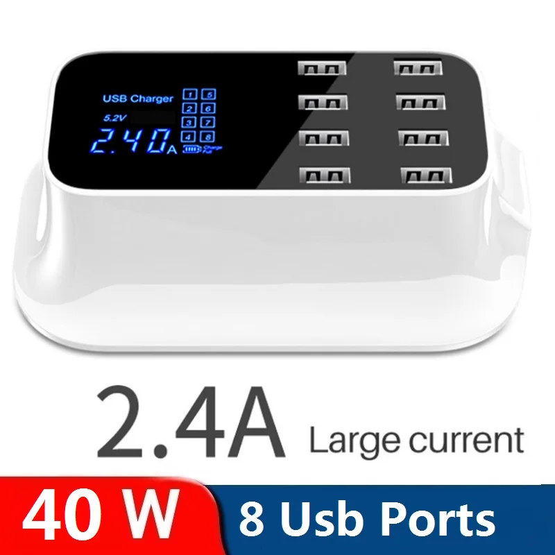 

40W Quick Charge 3.0 Smart 8 USB Type C Charger Station Led Display Fast Charging Phone USB Charger For iPhone Samsung Adapter