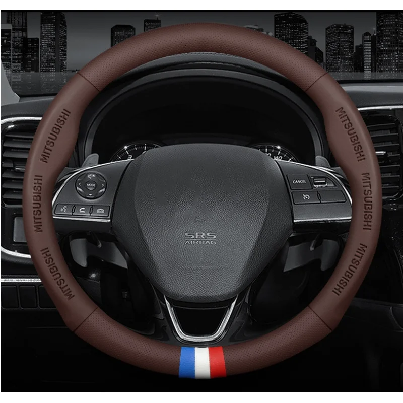 

Car PU leather steering wheel Cove For Mitsubishi L200 Lancer EX Outlander ASX CUV RVR Colt Pajero Endeavor Auto Logo Decoration