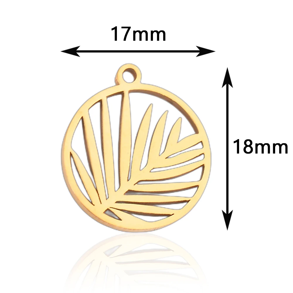 5pcs Stainless Steel Round Craft Hollow Leaves Gold Pendants for DIY Vintage Earrings Necklace Charm Jewelry Making Accessories