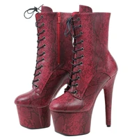 sexy pole dancing club stage show shoes 17cm high heel platform snake print ankle boots