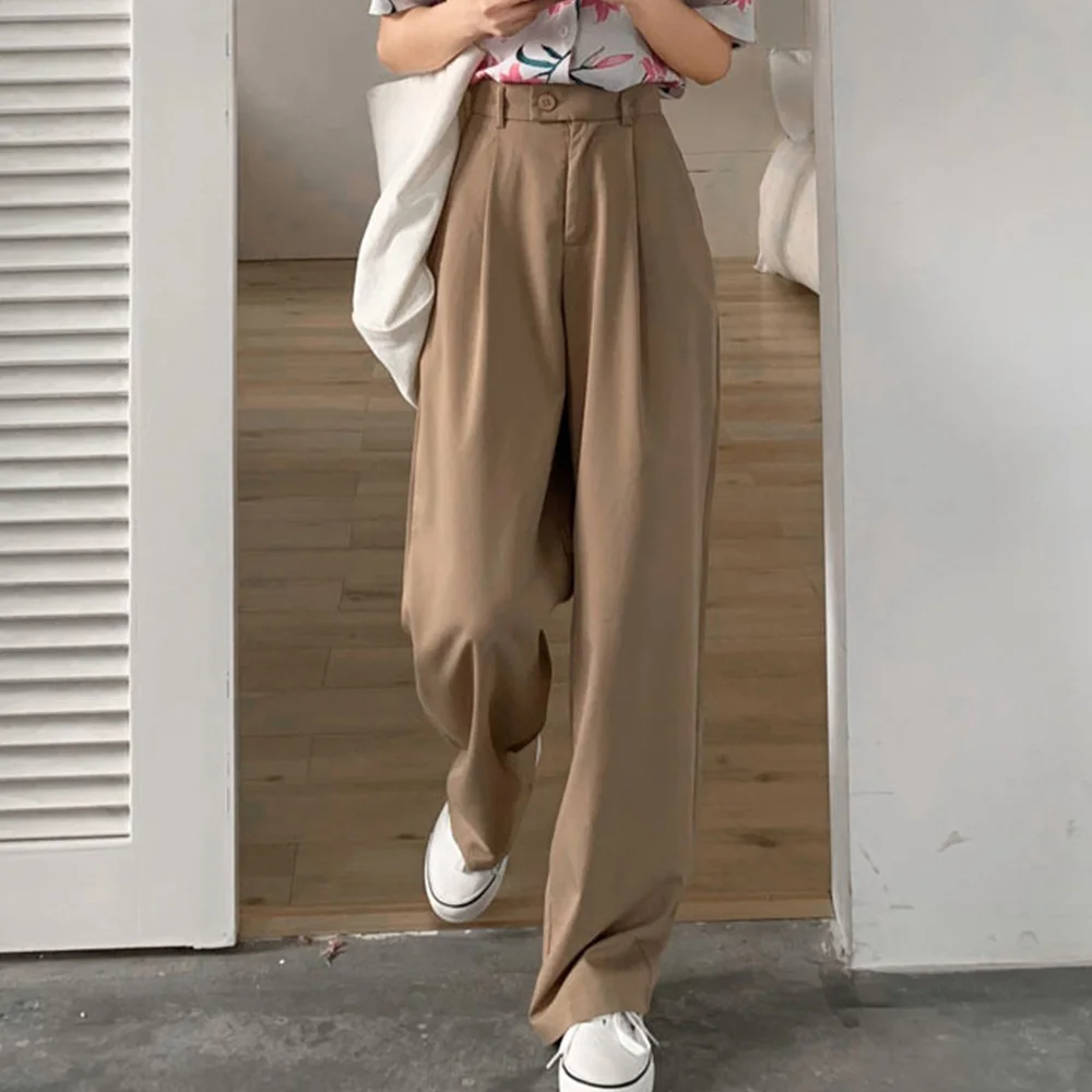 

Women's Slim High Waist Wide Leg Pants 2022 Spring New Straight Casual Drape Suit Pants Korean Student Girls All Match Bottom