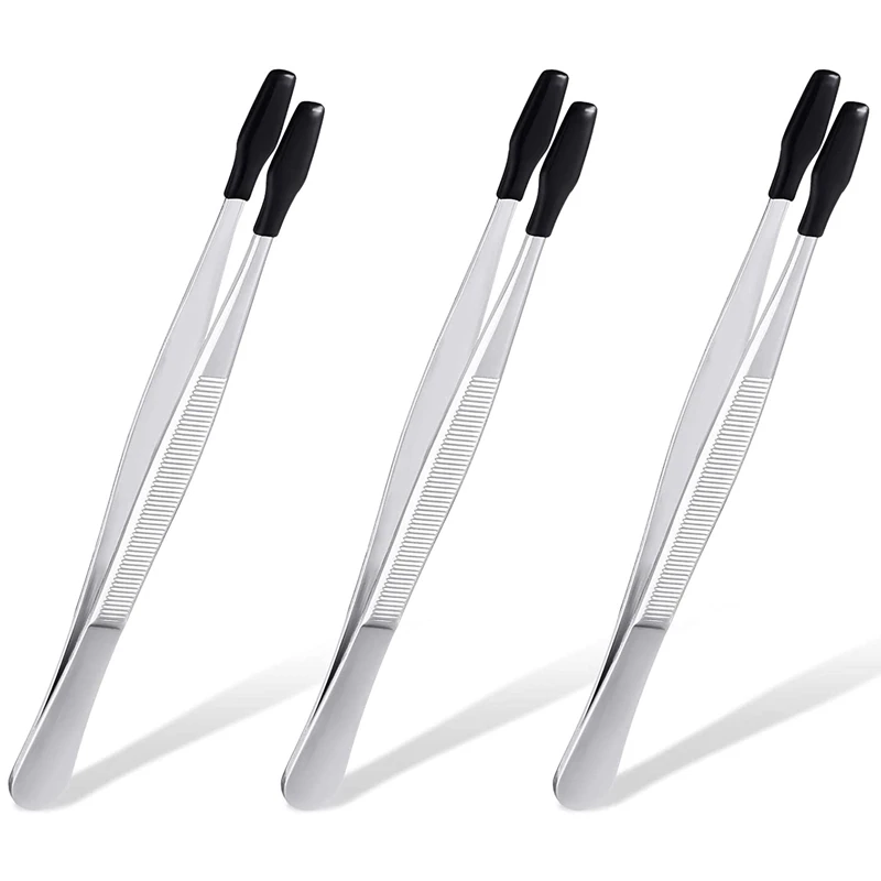 

3Pcs Stainless Steel Tweezers Flat Tips Tweezers Coated Tweezers Marring Tweezers For Jewelry Craft Work-Black