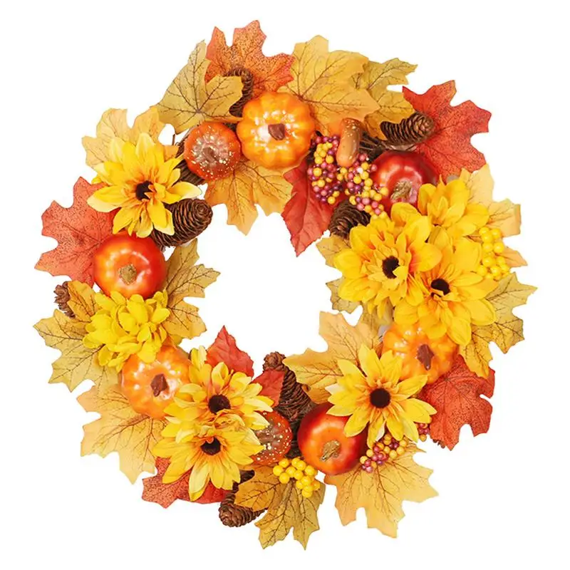 

Autumn Wreath Front Door Harvest Outdoor Wreath Decorations Maple Leaves And Pumpkin Design Farmhouse Home Wall Window Festival