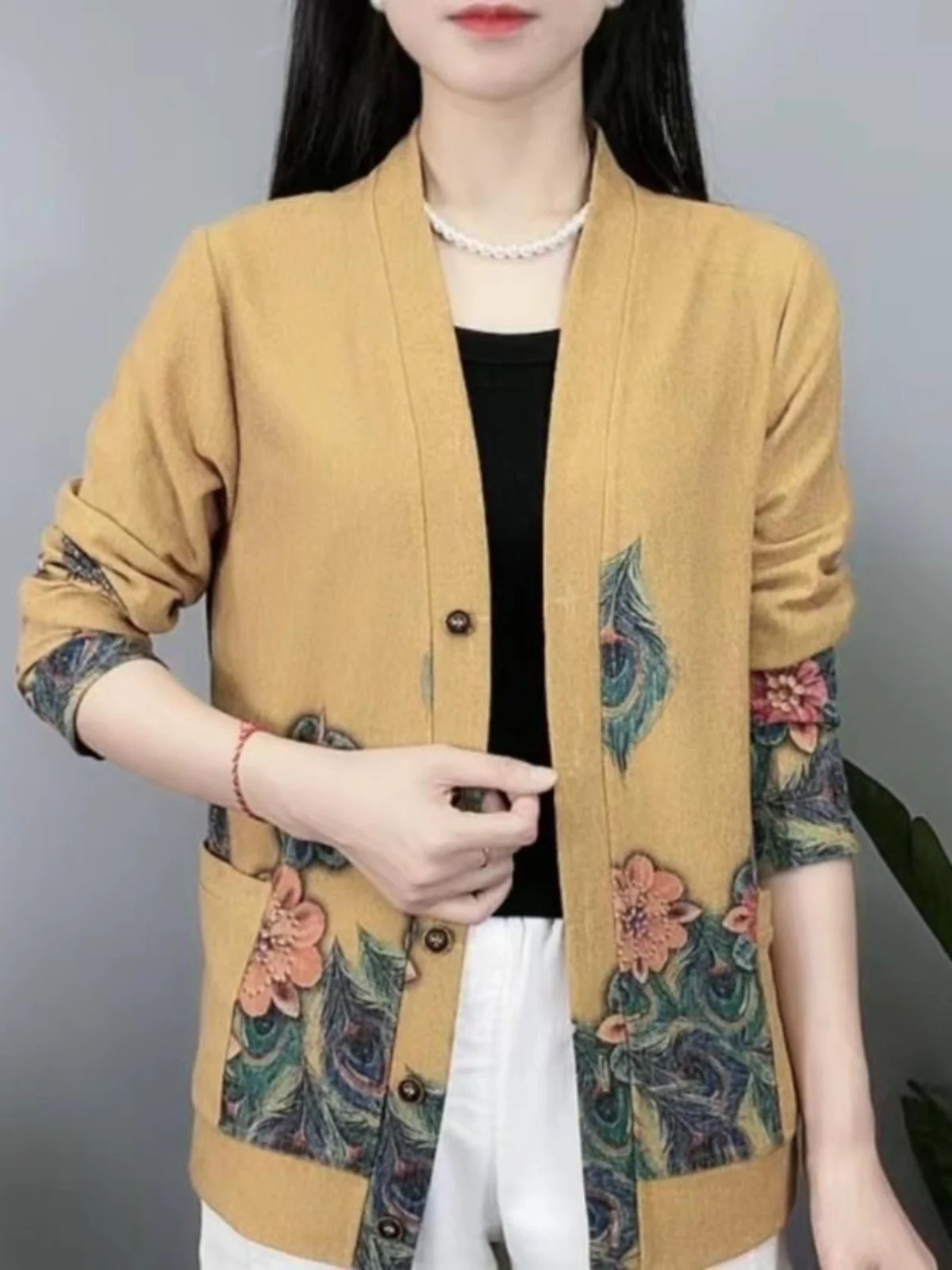 Осеннее платье для женщин среднего возраста кардиган с принтом в западном стиле