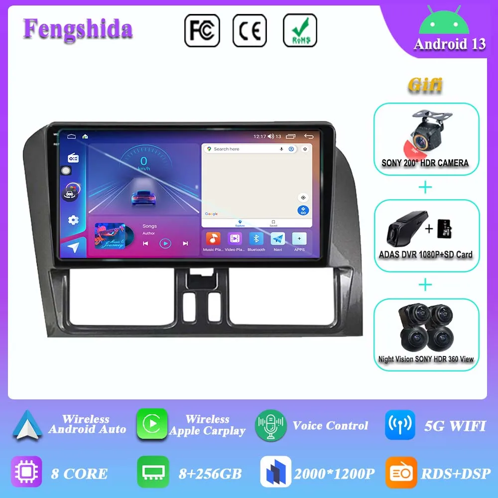 

7862 CPU Android 13 Car Radio DVD for Volvo XC60 2009-2017 Stereo Head Unit Multimedia Player GPS Navigation 2 DIN QLED Screen