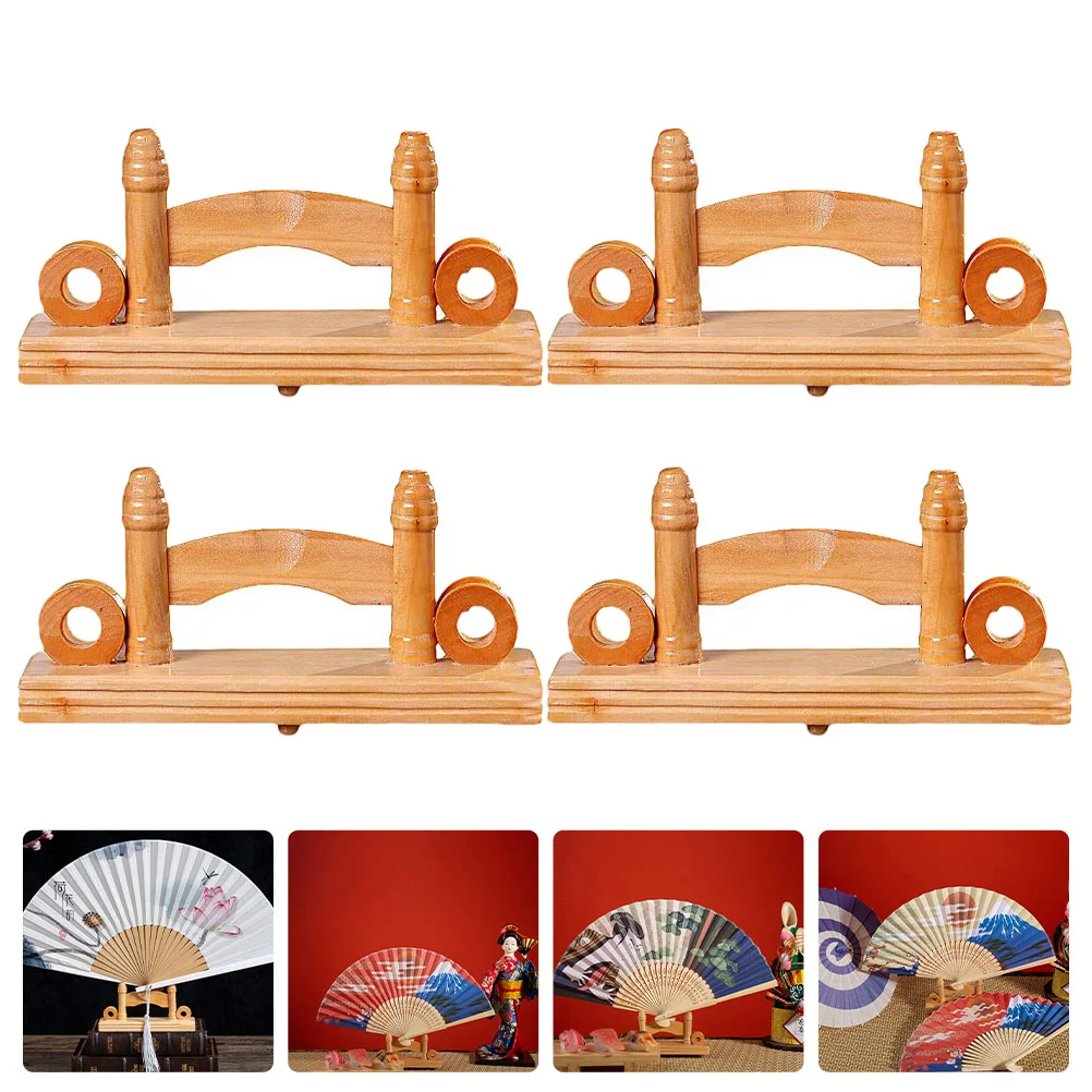 

4 Pcs Fan Display Racket Traditional Stand Home Decoration Decorate Bracket Wooden Holder Handheld