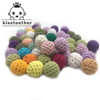 wooden teether 20mm10pc elegant crochet bead available for choose knitted cotton thread diy jewellery makingcrochet ball beads