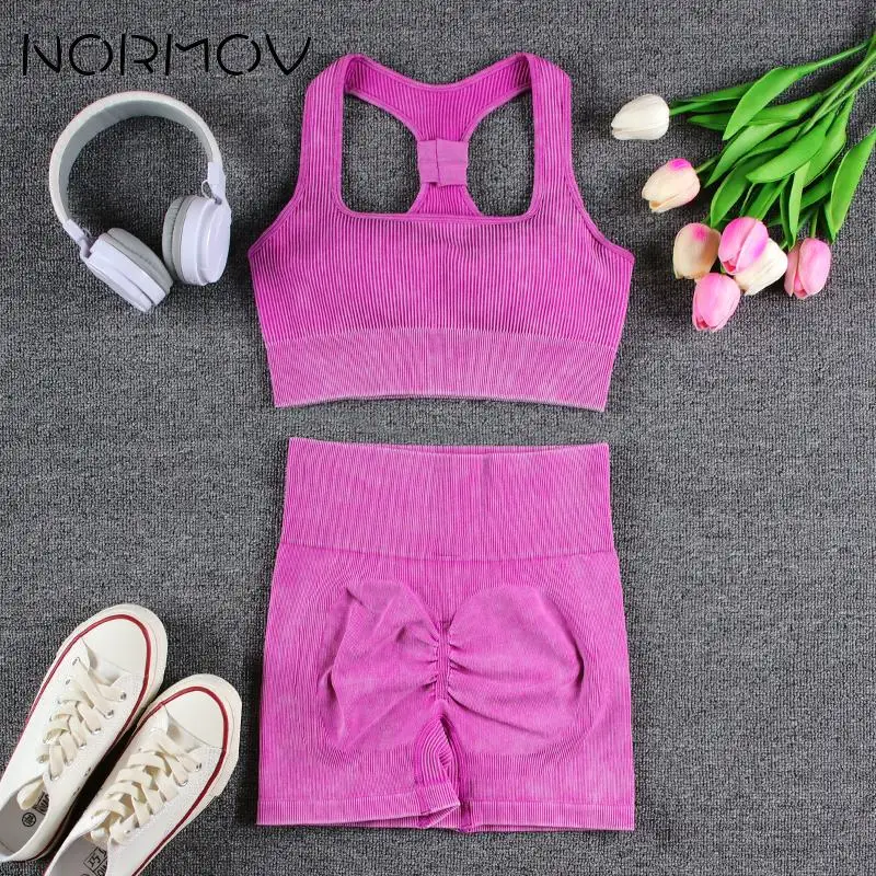 

NORMOV Woman Yoga Set Seamless Fitness Women Set Running Push Ups Two Piece Sets Womens Outifits Workout Clothes for Women