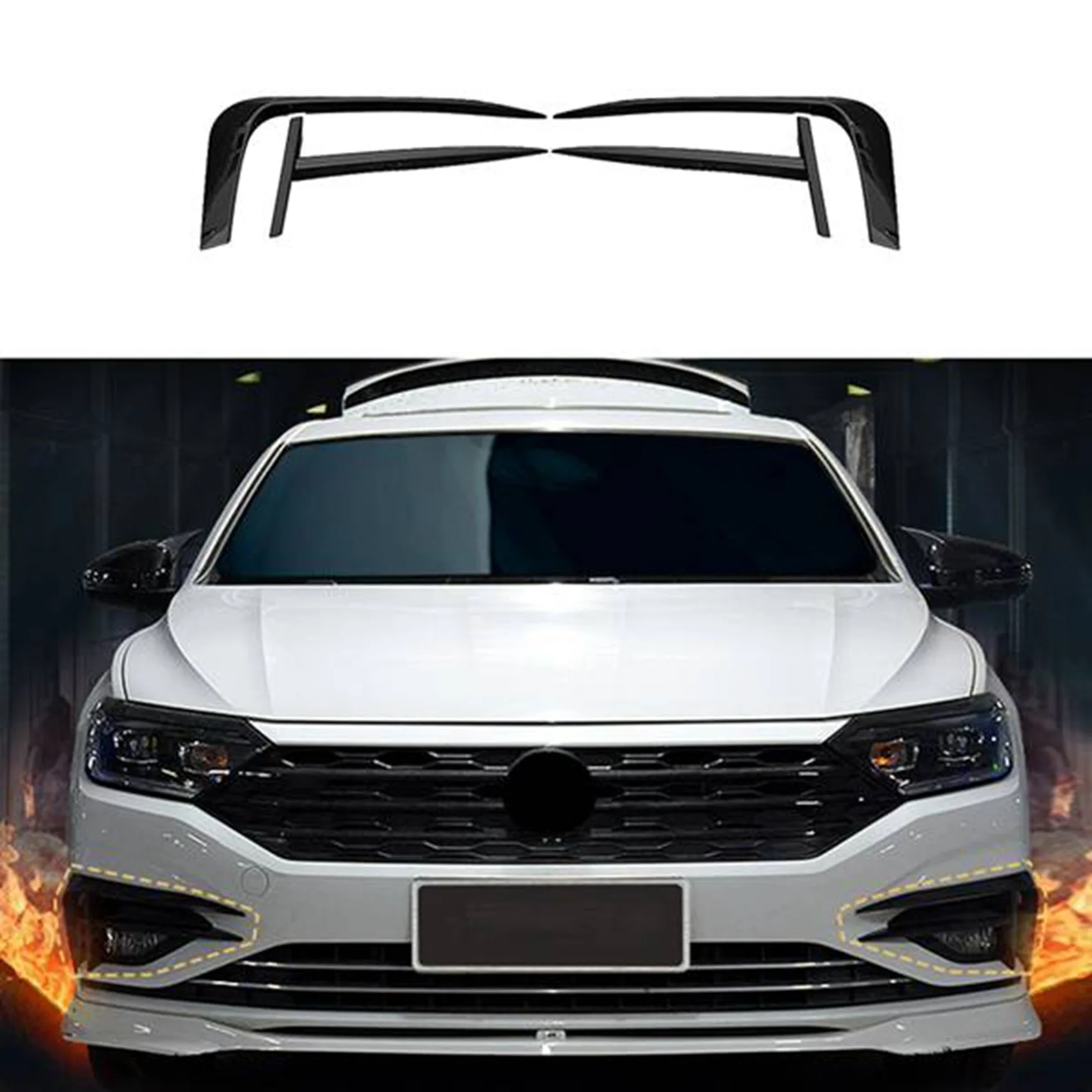 

4Pcs Car Fog Light Eyebrow Eyelid Cover for Jetta MK7 2019-2021 Front Bumper Side Vent Spoiler Splitter Black