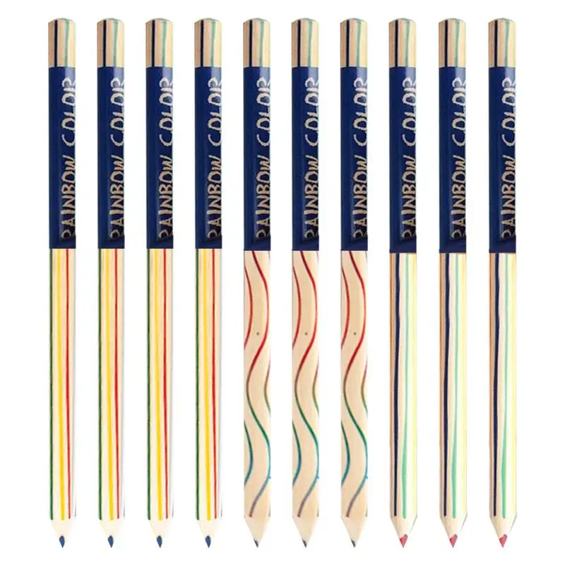 Rainbow Drawing Pencils 10 Pcs 4-in-1 Color Pencil Set For Coloring Books Drawing Sketching Drawing Supplies