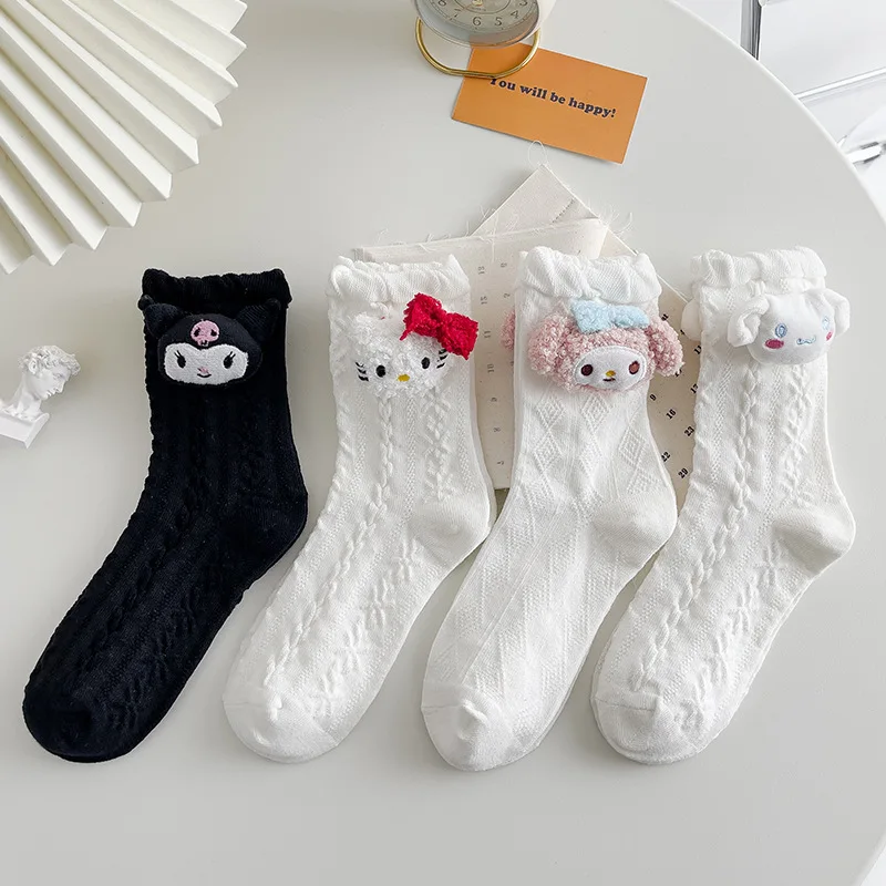 

2Pcs Sanrio Kawaii Hello Kitty Mid Tube Socks My Melody Cinnamoroll Anime Jk Style Trendy Fashion Casual Cotton Socks Girl Gift