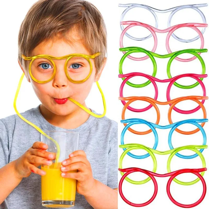 

2Pcs Funny Soft Glasses Baby Flexible Drinking Straw Kids Crazy DIY Straws Creative Toys Children Birthday Party Toy Accessory