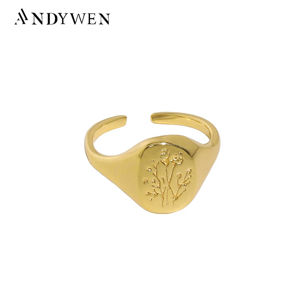 

ANDYWEN 925 Sterling Silver Gold Plain Tree Resizable Rings Adjustable Ring Fine Jewelry 2021 Women Fashion Jewelry Round Luxury