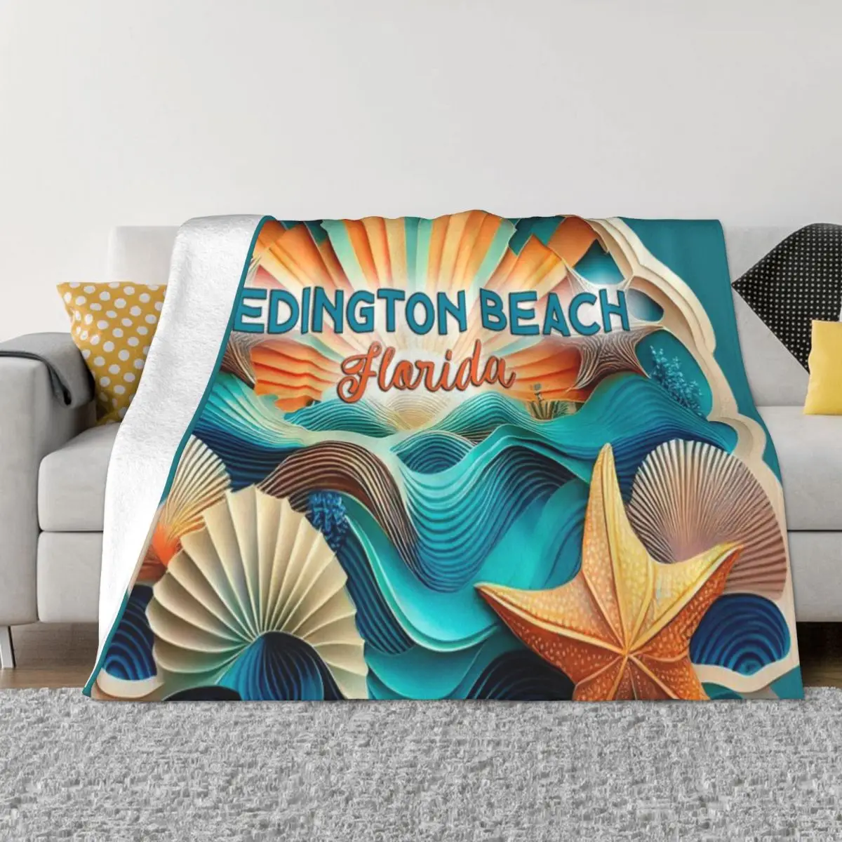 Redington Beach Florida Retro Vintage Shells And Sunset An Ultra-Soft Micro Fleece Blanket