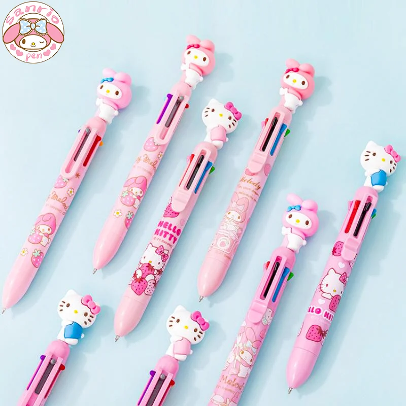 

Sanrio Cartoon10-color 6pcs Press Ballpoint Pen Hello Kitty Melody Students Cute Writing Pens Office Stationery Children's Gifts