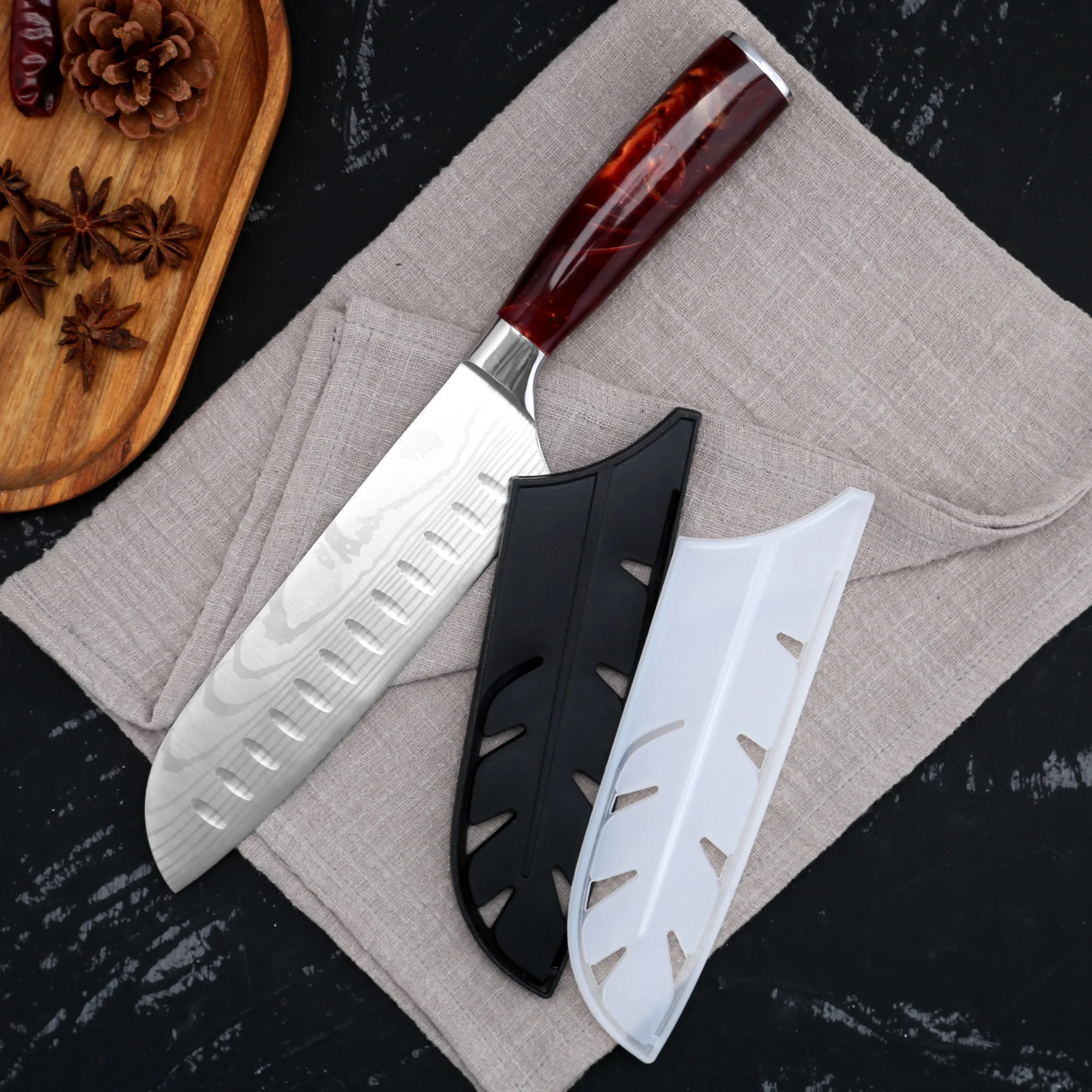 

XYJ 7" Japanese Chef Knife Santoku Blade Sheath Cover Durable Protect Kitchen Knives