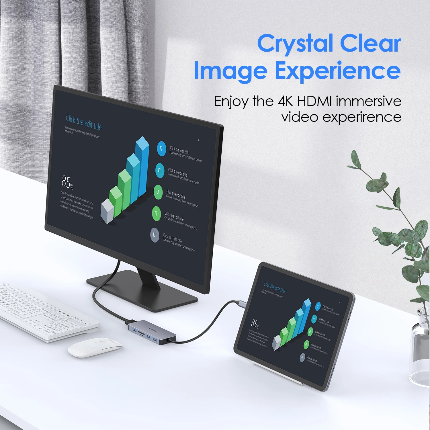 Фото Концентратор USB C с 4K HDMI, 3 USB 3,0, Кардридеры SD/TF для MacBook Pro 13/15/16, 2018 2019 Mac Air, Surface Book 2/Go, Chromebook №2