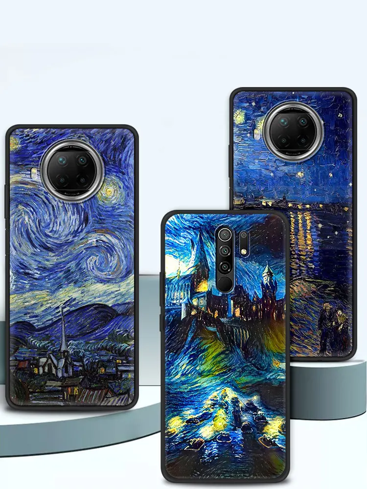 van gogh starry sky art for xiaomi redmi note 9s 11pro 8 10 black mobile phones case 9 4g k40 9c nfc 8t 7 9a soft celular cover free global shipping