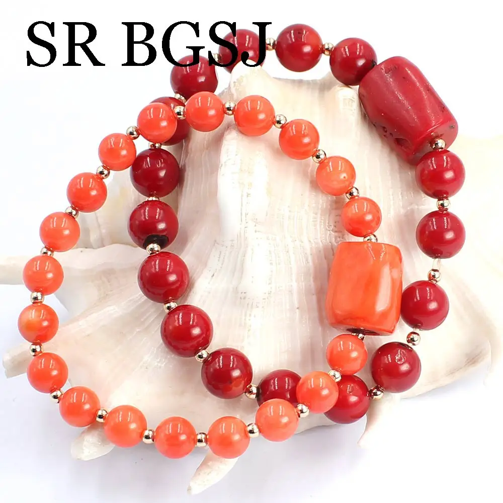 

Free Shipping 7-8mm 10-14mm Mother's Day Gift Natural Genuine Orange Coral Women Adjustable Stretch Bracelet 7-8inch