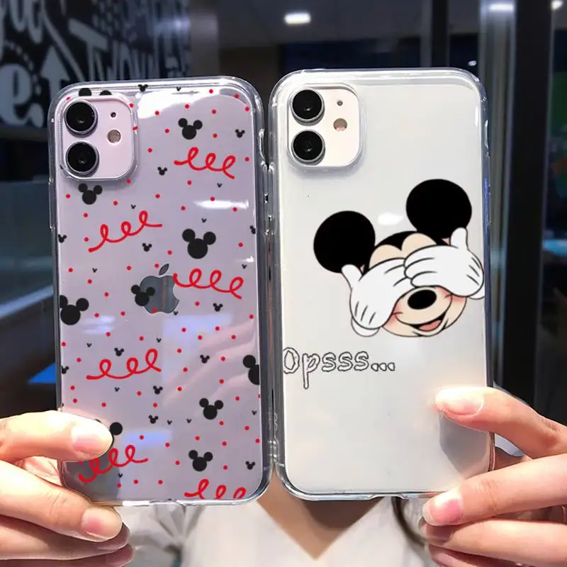 

Cute Cartoon Mickey Phone Case For Iphone 11 12 13 14 Pro Max 7 8 Plus X Xr Xs Max Se2020 Mini Transparent Case
