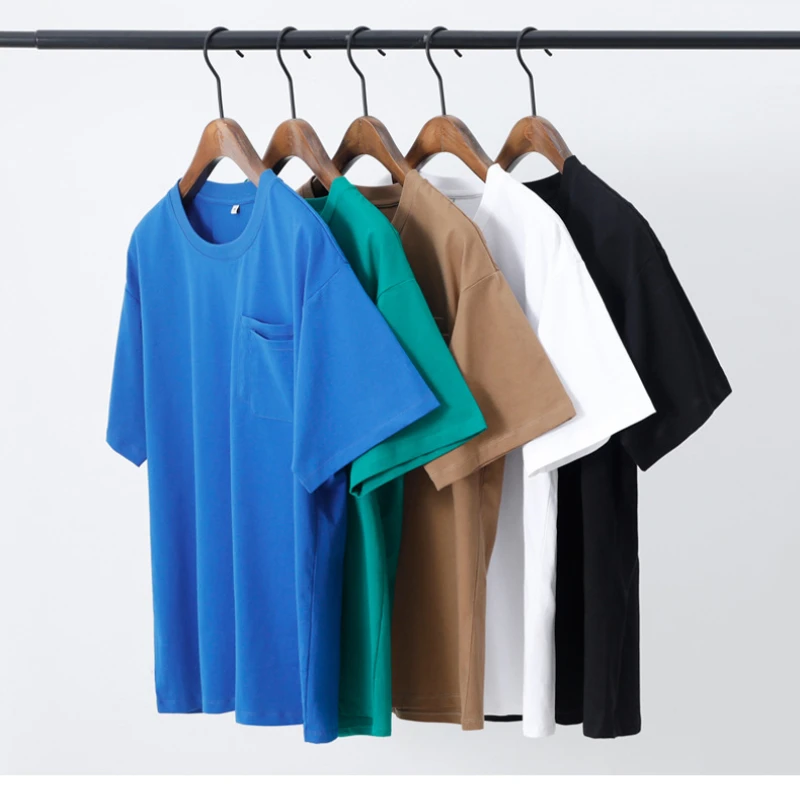 

MRMT 2023 Brand New Cotton 190g Loose Solid Color Round Neck T-shirt Men Short Sleeve Double Pocket Men Solid Color T-shirt