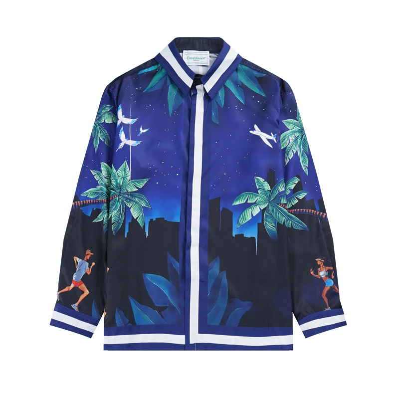 

Casablanca Long Sleeve Shirt Oversized Casual Men Women Coconut Tree Print Autumn Shirts