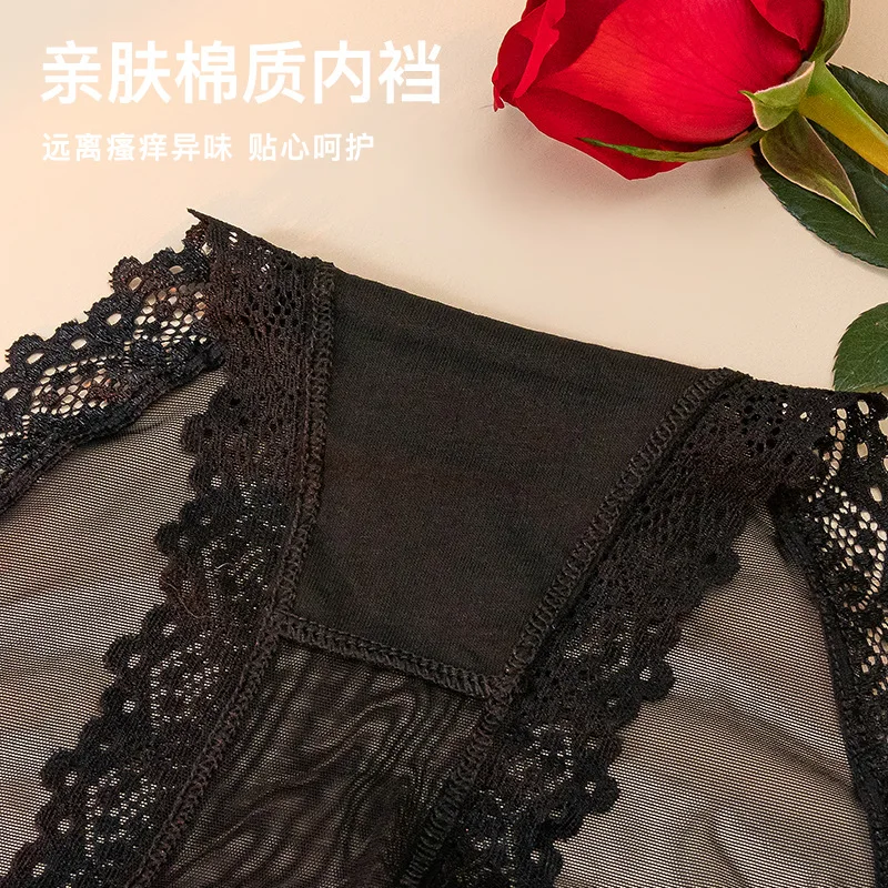 Женские сексуальные черные кружевные трусики с высокой талией большие размеры