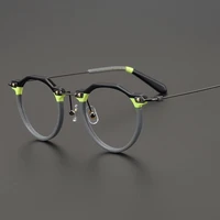 brand designer acetate titanium glasses frame men retro round high quality handmade eyeglasses women large size myopia spectacle
