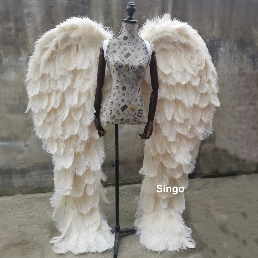 

Customized Large Ostrich Feather Angel Wings Beige Old pink Gray White Black Fairy Wings Pure Handmade