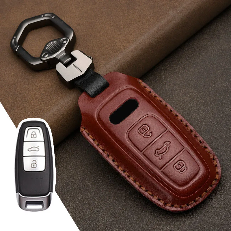 

Leather Car Key Case Cover Shell For Audi for Audi A6 A7 A8 E-tron Q5 Q7 Q8 C8 D5 Protector Remote Holder Fob Auto Accessories