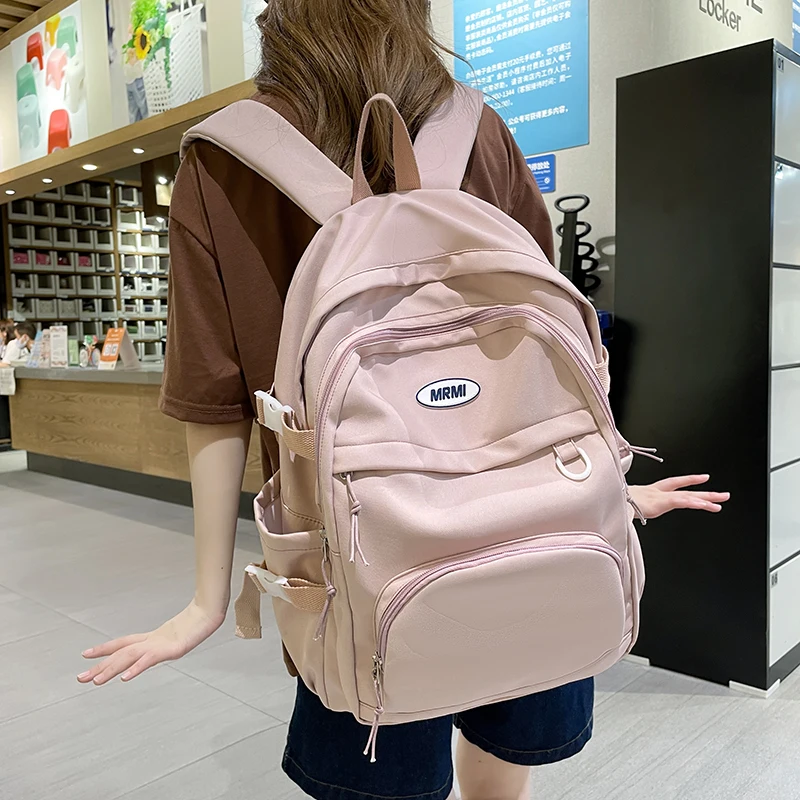 

Модный вместительный рюкзак для колледжа с несколькими карманами, Женский дорожный однотонный ранец для девочек-подростков, школьная сумк...