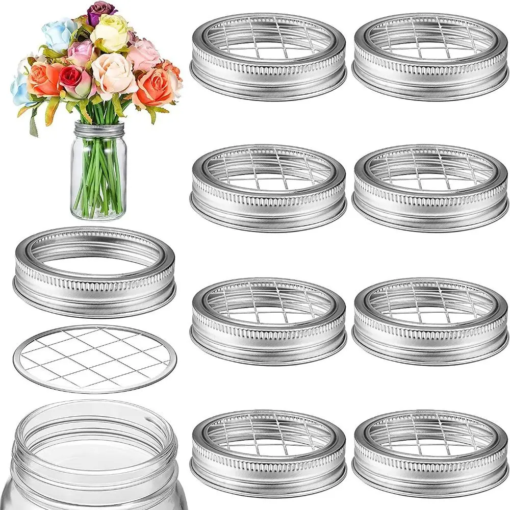 

Silvery for 86mm 70mm Floral Insert Wide Regular Mouth Jar Lid Vase Grid Organizer Flower Frog Lids for Canning Jars